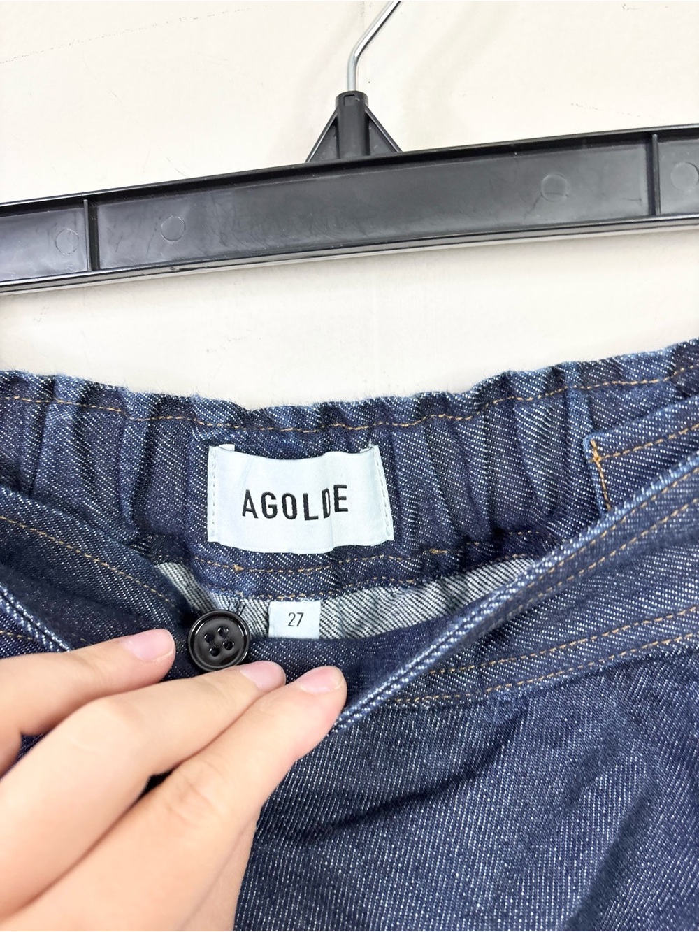 Agolde pleated dark wash long jorts shorts denim size 27 new pull on - Picture 4 of 6